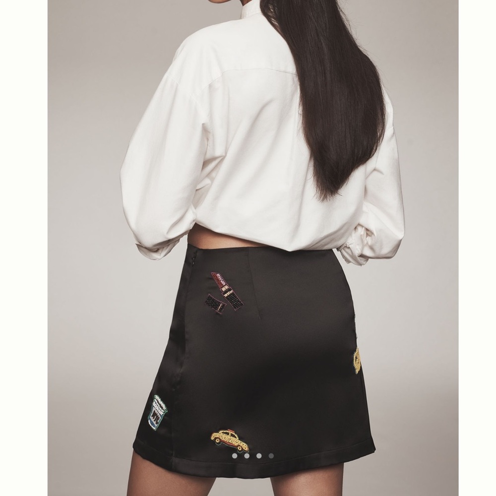 🗽Anthropologie Beaded Mini Skirt Maeve New York City Novelty New 10 Black NYC - Picture 2 of 15
